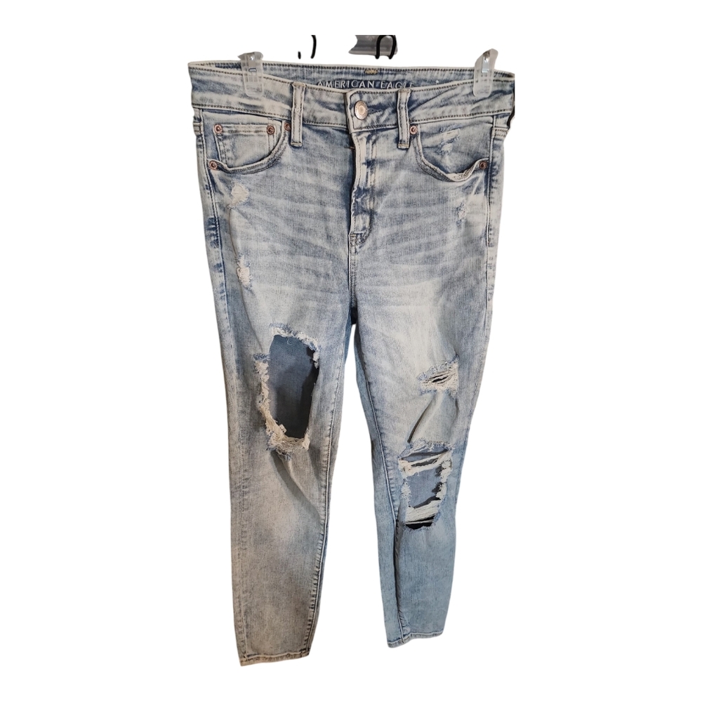 American Eagle Next Level Stretch Light Wash Distressed  Jeans Size  10 Short